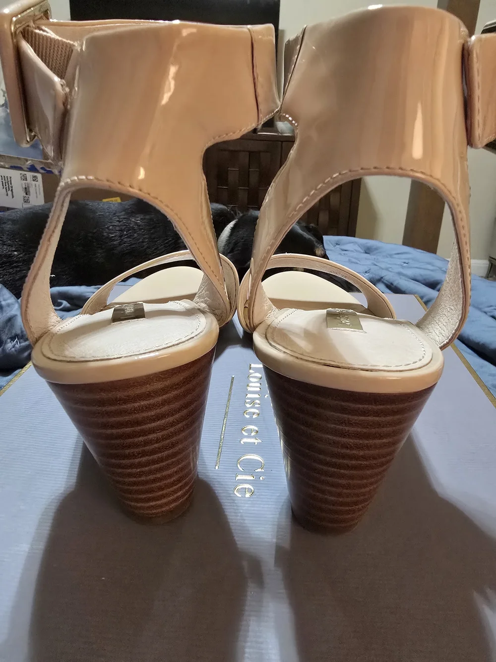 Louise et Cie Punya Nude Patent Ankle-Strap Wedge Sandals Size 8 Like New